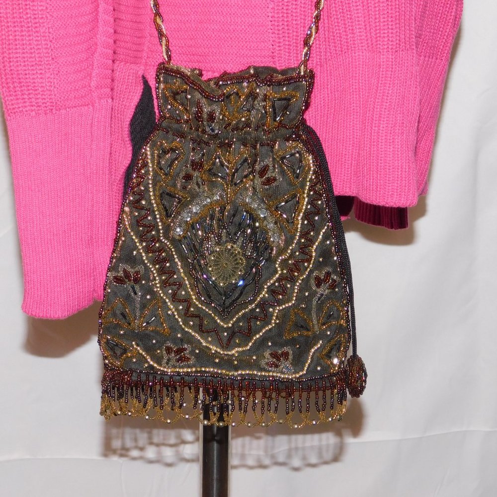 Beaded Vintage? Drawstring Handbag Crossbody Gorgeous Design - Picture 8 of 13